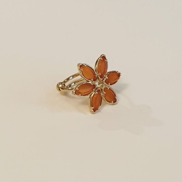 Photo de Bague Fleur Marquise PM - Doré Or Pierre Cornaline