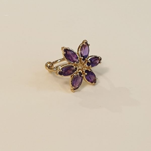 Photo de Bague Fleur Marquise PM - Doré or pierre améthyste
