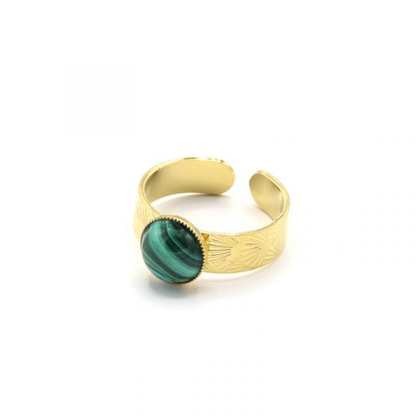 Photo de  Bague Blossom - Doré Or Pierre Malachite