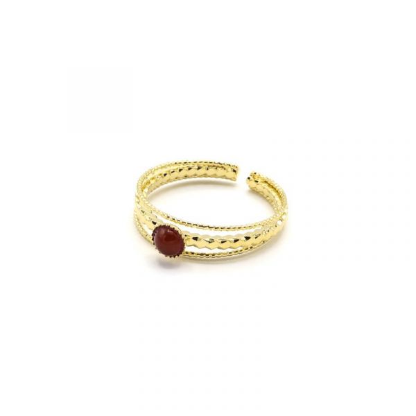 Photo de  Bague Kali 1 Trois anneaux Perle - Doré Or Pierre Cornaline