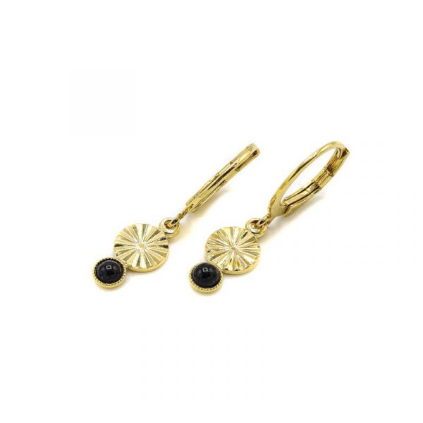 Photo de  Boucles d'Oreilles Léontine - Doré Or Pierre Agate Noire