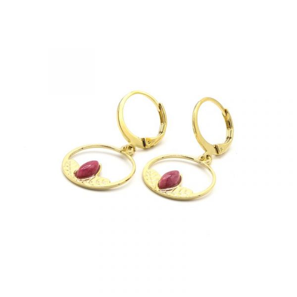 Photo de  Mini Créoles Alice - Doré Or Pierre Rhodonite