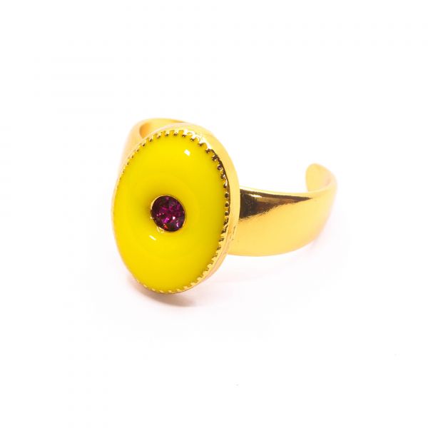 Bague Jenna - Doré Or Email Jaune Cabochon Rose