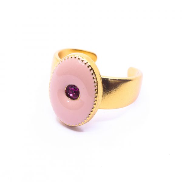  Bague Jenna - Doré Or Email Rose Cabochon Fuchsia 