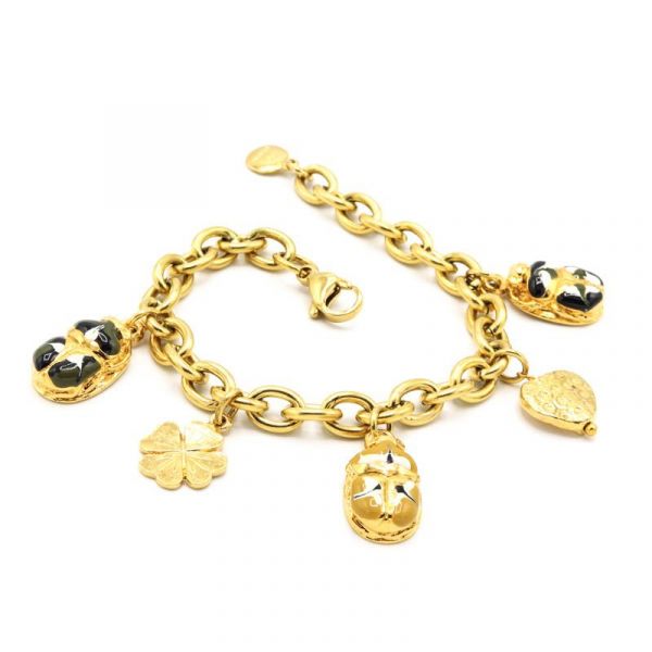  Bracelet Maille Scarlette  - Or Scarabée Noir Moutarde