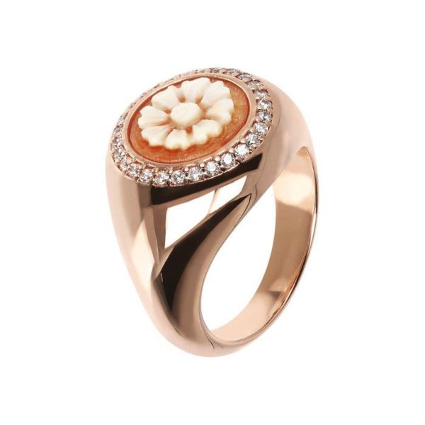Photo de  Bague Chevalière Camée Fleur- Doré Or Rose 