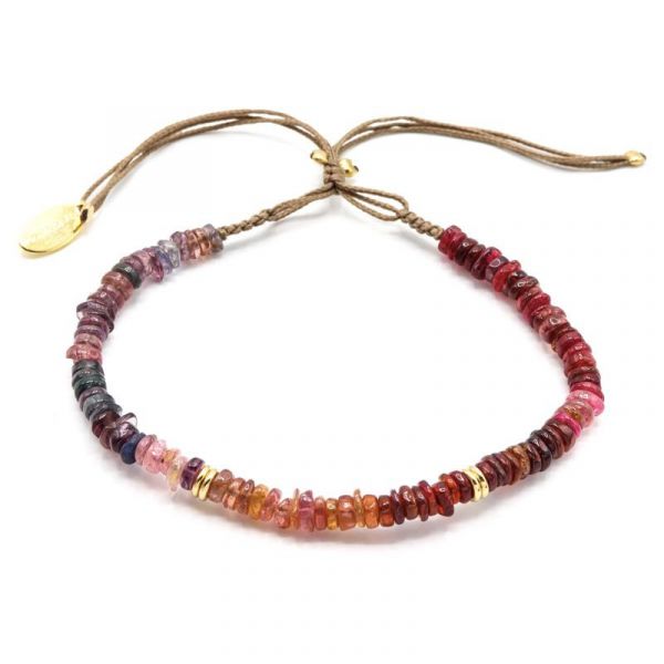 Photo de  Bracelet Sealife Fil Taupe - Doré Pierre Spinelles Multicolores