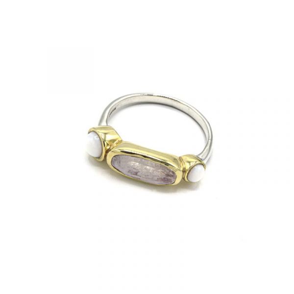  Bague Aria - Argent Laiton Doré Pierre Pierre de Lune