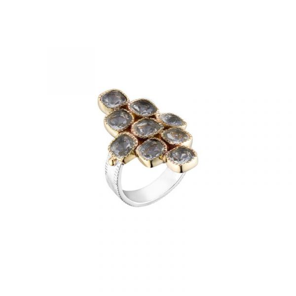  Bague Losange - Argent Laiton Doré Labradorite