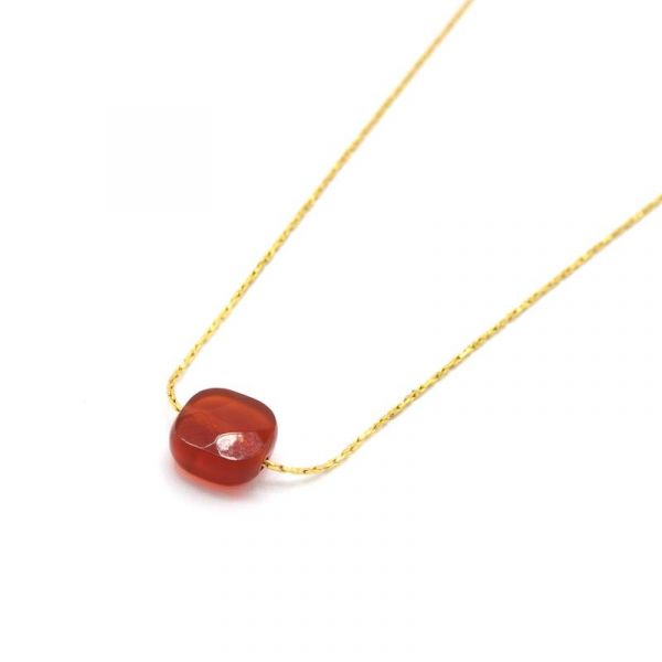 Photo de  Collier Intemporel Pierre Carrée - Doré Or Cornaline