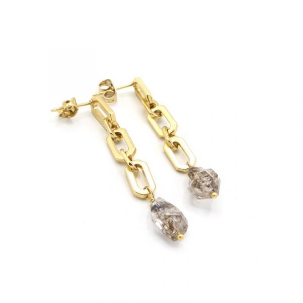 Photo de  Boucles d'Oreilles Longues Jimmy 3 - Doré Or Pierre Quartz 