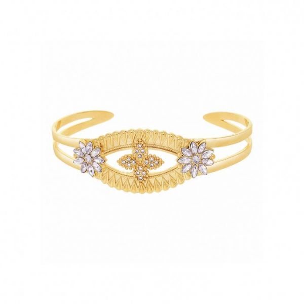 Photo de  Bracelet Iowa - Or Fleurs Email Blanc et Cristaux Effet Diamant