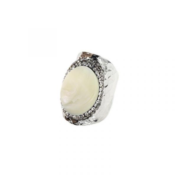  Bague Strassée - Plaqué Argent Nacre Blanche