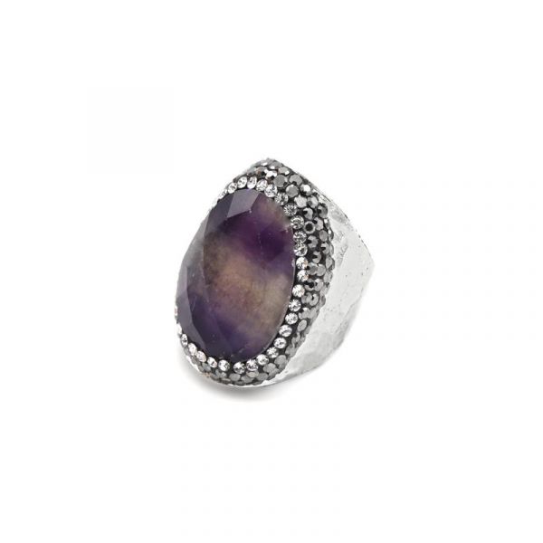 Photo de  Bague strassée - Argenté Pierre Améthyste