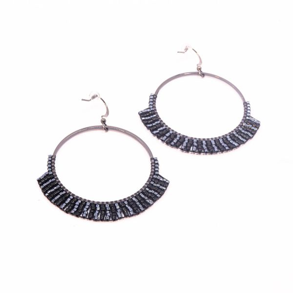 Photo de  Boucles d'Oreilles LILI Noir et Gris - Doré Or 