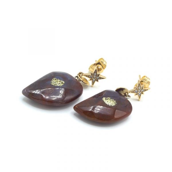 Photo de  Boucles d'Oreilles Pierre Goutte - Doré Or Pierre Agate Orange