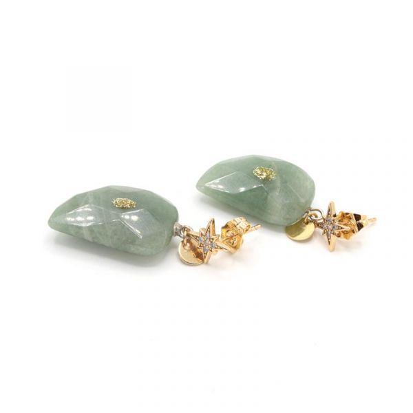 Photo de  Boucles d'Oreilles Pierre Goutte - Doré Or Pierre Agate Verte