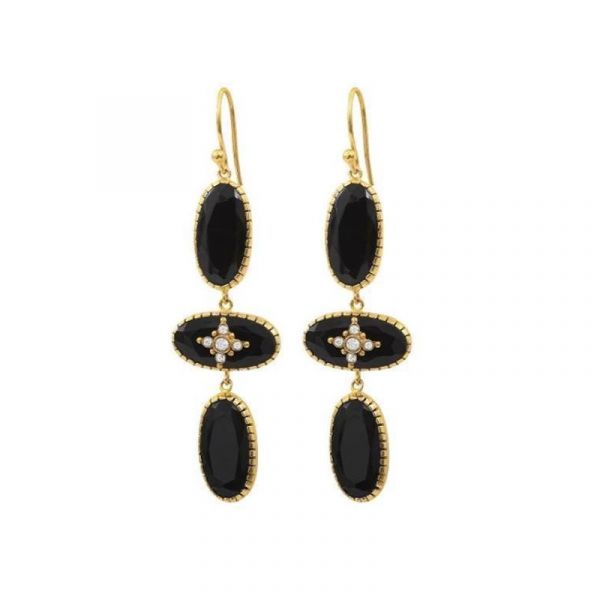 Photo de  Boucles d'oreilles Thelma XL - Doré Or Pierre Onyx Noir 