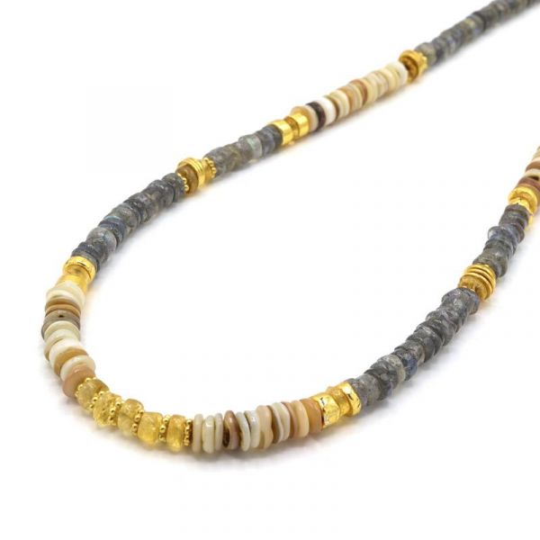 Collier Heishi Flora - Doré Or Pierre Labradorite