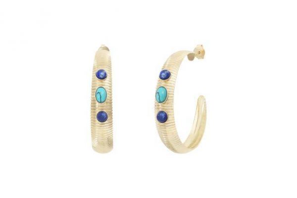 Photo de  Boucles d'oreilles Suzanne - Doré Or Pierre Lapis Lazuli et Turquoise