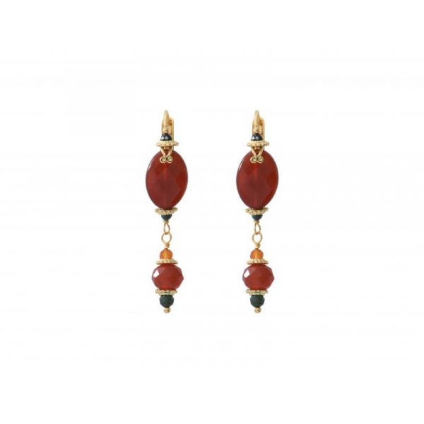 Photo de  Boucles d'Oreilles Dormeuses Pierre Ovale Silma - Doré Or Pierre Cornaline 