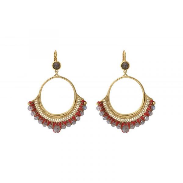 Photo de  Boucles d'Oreilles Dormeuses Rondes Silma - Doré Or Pierre Labradorite 