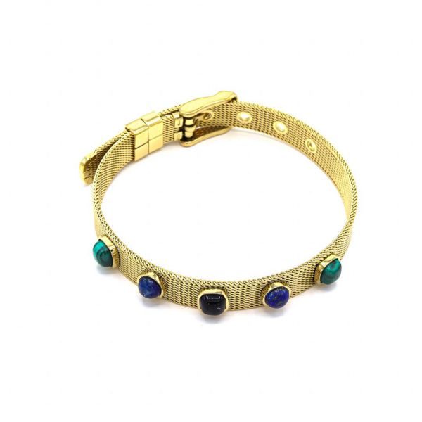  Bracelet Maille - Or Pierre Lapis Lazuli Onyx Noir