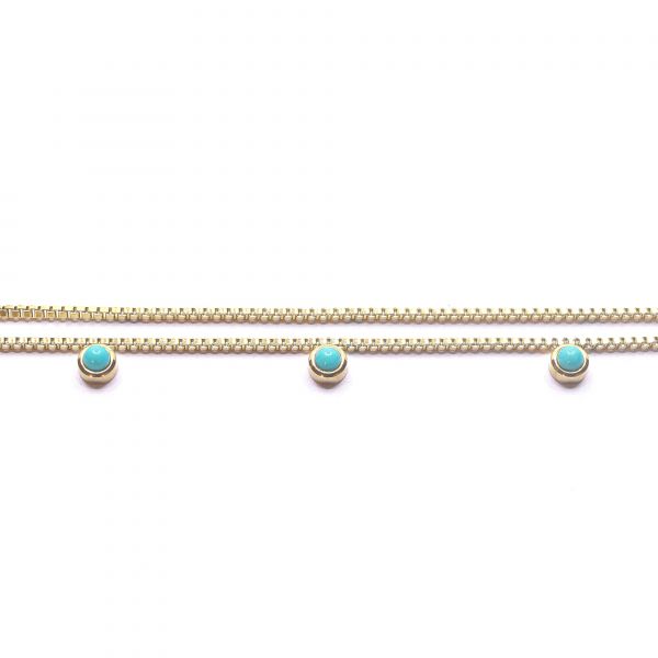 Photo de  Chaine de Cheville Pastilles Turquoise Acier Or
