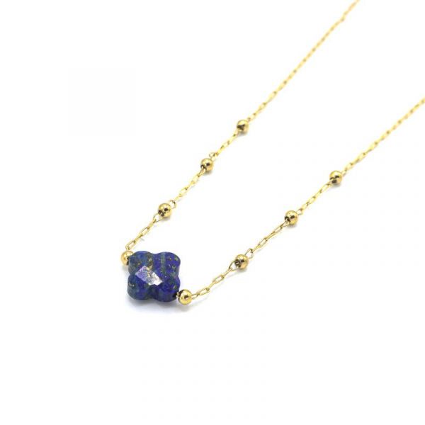 Photo de  Collier Perlé Trèfle - Or Acier Pierre Lapis Lazuli