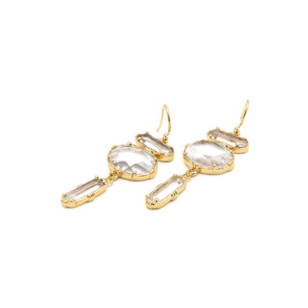 Photo de   Boucles d'Oreilles Ovale et Barettes Serties - Doré Or Pierre Cristal