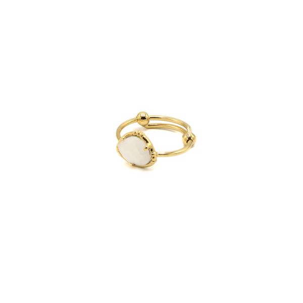  Bague Petite Pierre Sertie - Doré Or Pierre Labradorite Blanche