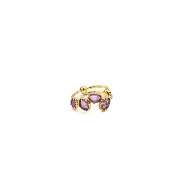  Bague 4 Mini Pierres Serties - Doré Or Améthyste