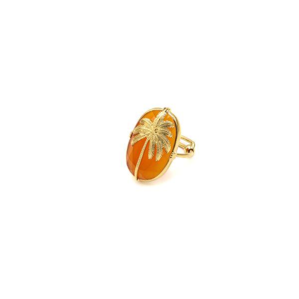  Bague Palmier Pierre Sertie - Doré Or Cornaline