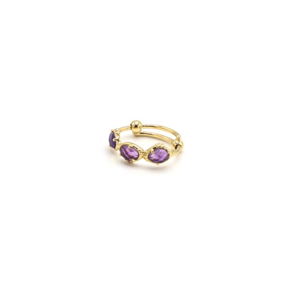  Bague Trois Pierres - Doré Or Pierre Améthyste