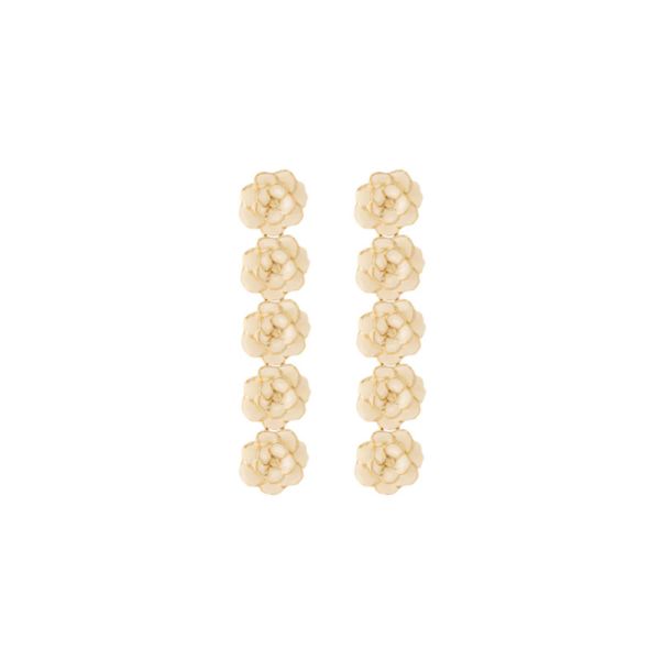 Photo de  Boucles d'Oreilles Pendantes Peony - Doré Or Email Blanc Sable 