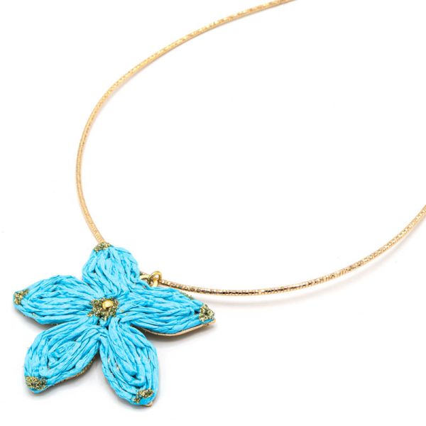 Photo de  Collier Pétale Raphia - Doré Or Turquoise