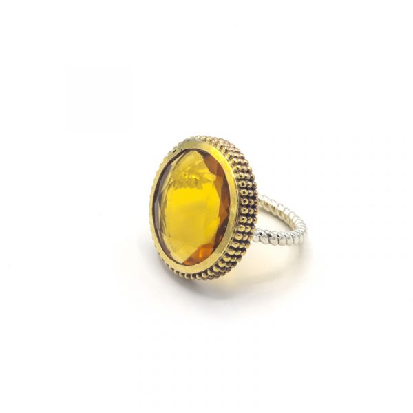 Photo de  Bague Capucine Anneau Tressé Pierre Ronde - Argent Doré Or Citrine