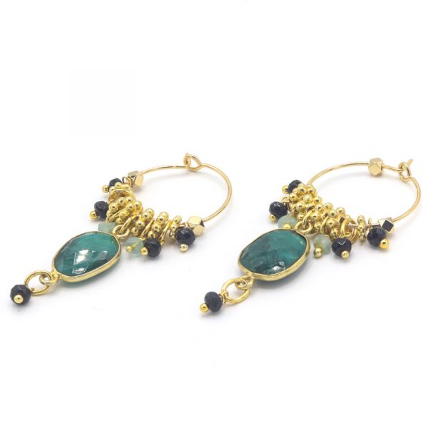 Photo de  Créoles Cassandra - Doré Or Pierre Onyx Vert 