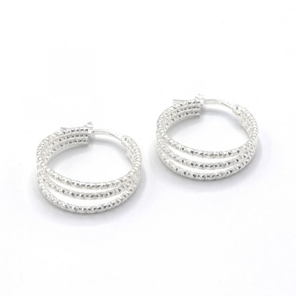 Photo de Mini Créoles Trois Fils Ciselés - Argent Small