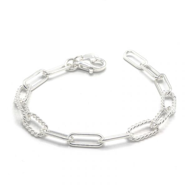 Photo de  Bracelet Maille Rectangle Lisse et Torsadé - Argent TU