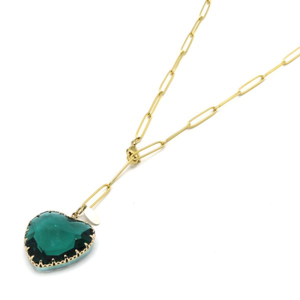 Photo de Collier Missy Green - Acier Doré Cristal Emeraude