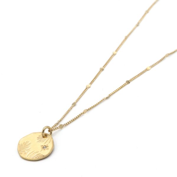 Photo de Collier Mini Médaille Chaine Pastille Feuille - Doré Or
