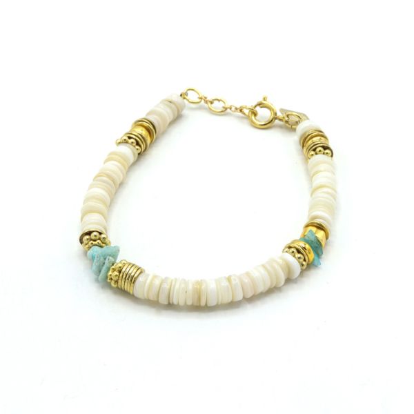  Bracelet Heishi Eve - Doré Or Amazonite Nacre et Pyrite 