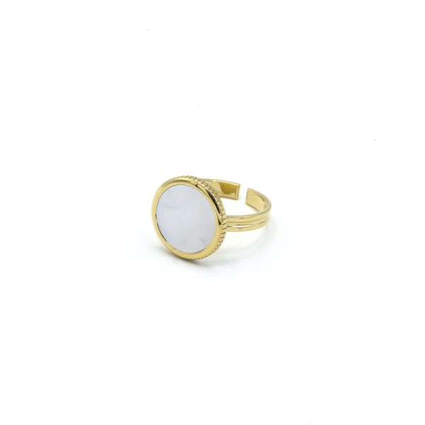 Photo de  Bague Pearly - Acier Doré Pierre Nacre Blanche