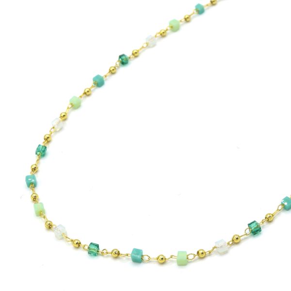 Photo de  Collier Bâton - Doré Or Cristaux Turquoise 