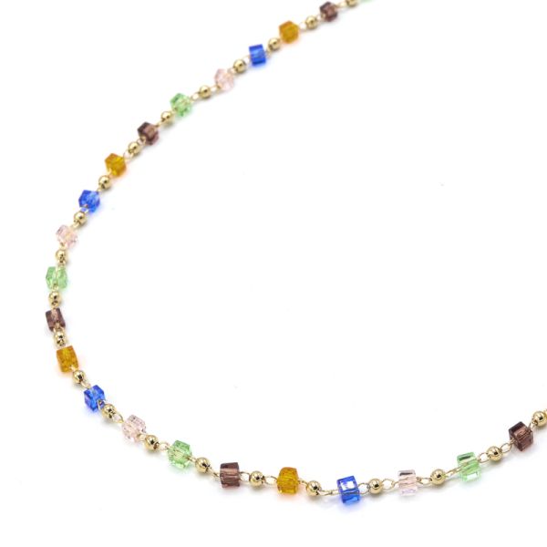 Photo de  Collier Bâtons - Doré Or Cristaux Multicolores 