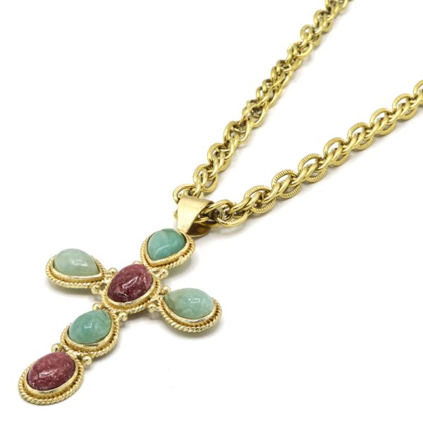 Photo de  Collier Croix XL Faith - Collier Croix XL Faith - Doré Or Pierre Amazonite Rhodonite