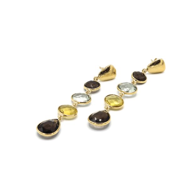 Photo de  Boucles d'Oreilles Longues 4 Pierres - Doré Or Pierre Améthyste Verte Citrine