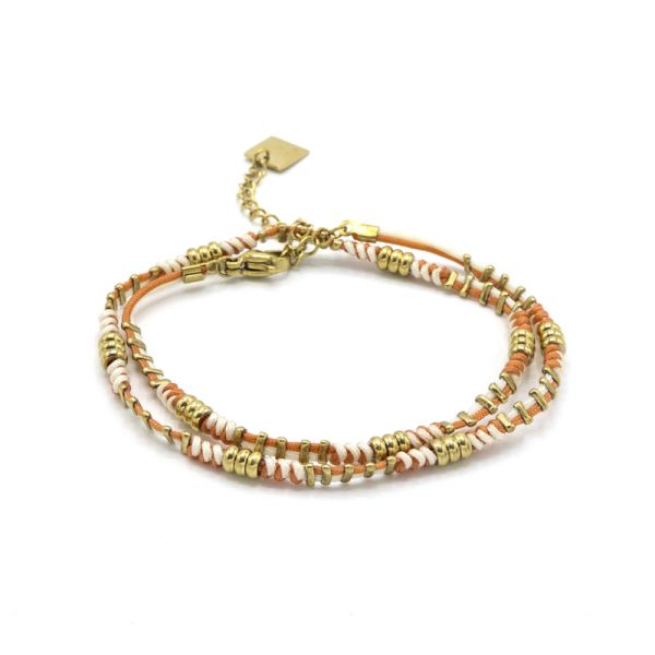 Photo de Bracelet Deux Rangs - Acier Doré Pierre Corail
