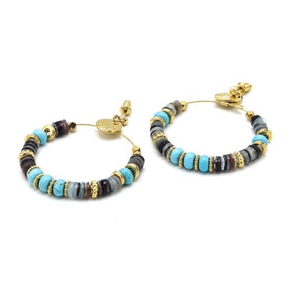 Photo de  Boucles d'Oreilles Claudia GM - Doré Or Pierre Turquoise 